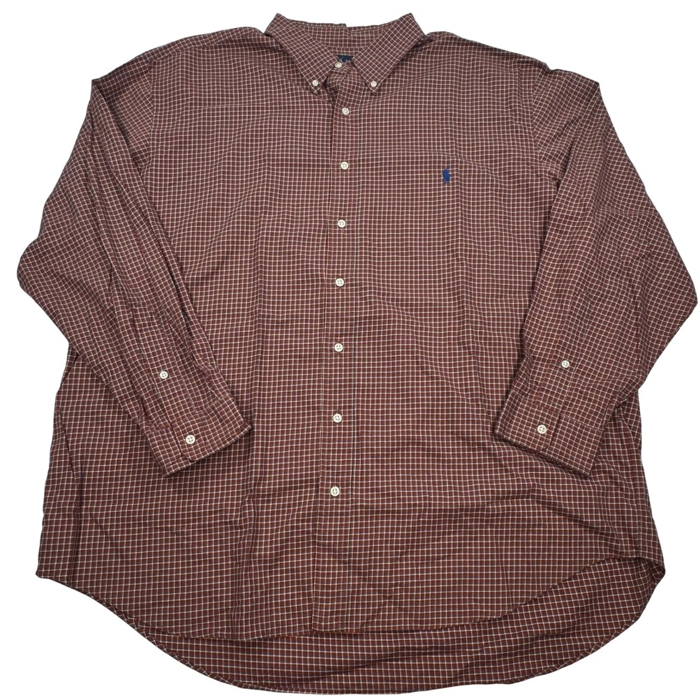 Polo Ralph Lauren Mens 2X Big Red Plaid Cotton Button Down Shirt Long Sleeve